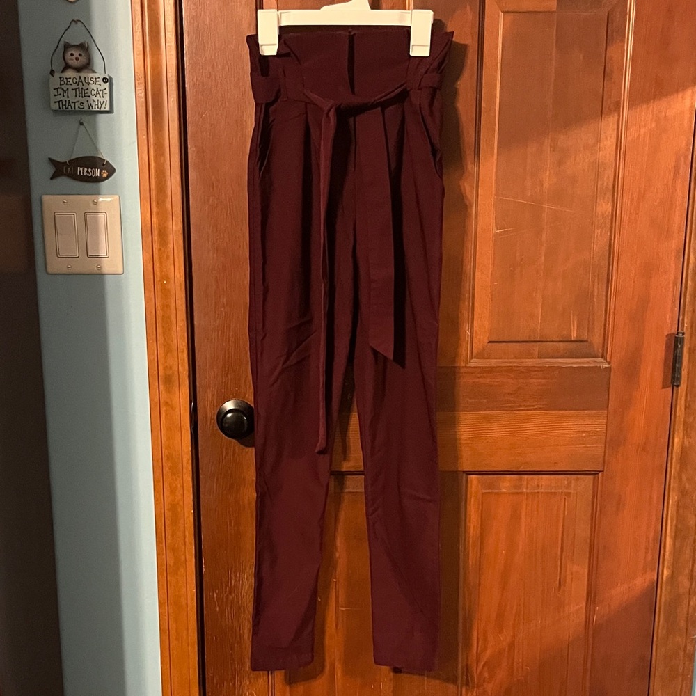 Windsor High-Waist Paperbag Trousers in Burgundy